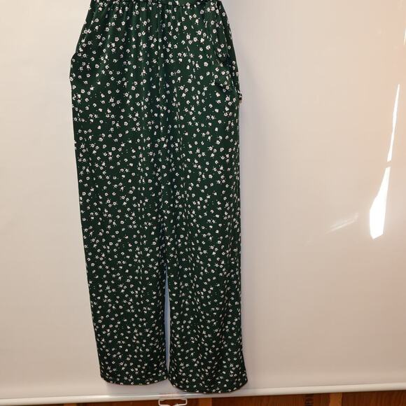 Kaileigh XSP Tall Jumpsuit Spaghetti Straps Green Floral Tie Waist Front Pocket - Picture 7 of 16